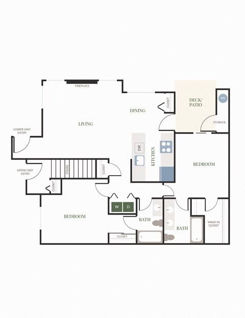 Floor plan for 2 beds, 2 baths, 1125 sqft